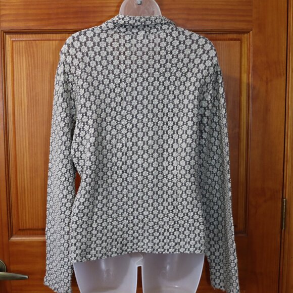 Jane Hamill Silver Gray White Geometric V-Neck Cardigan Sweater Medium USA - Picture 10 of 12
